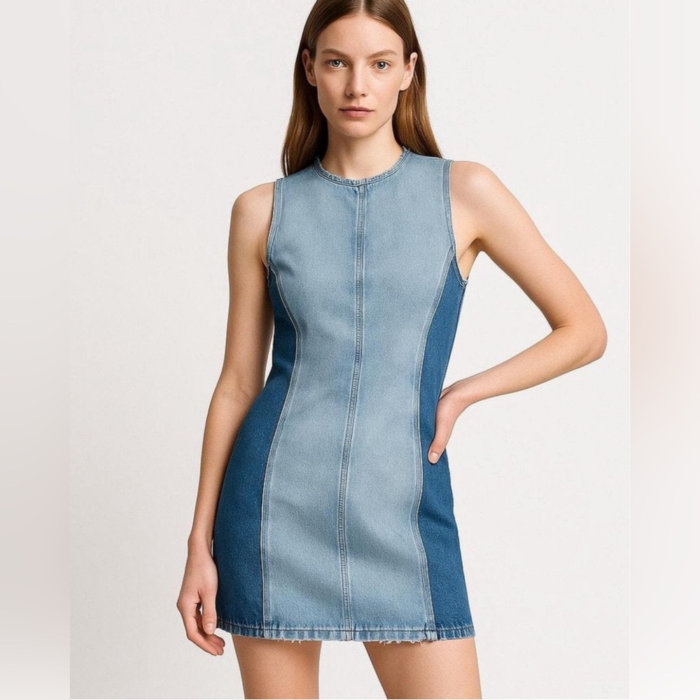 ZARA Patchwork Sleeveless Blue Jean Denim Mini Dress